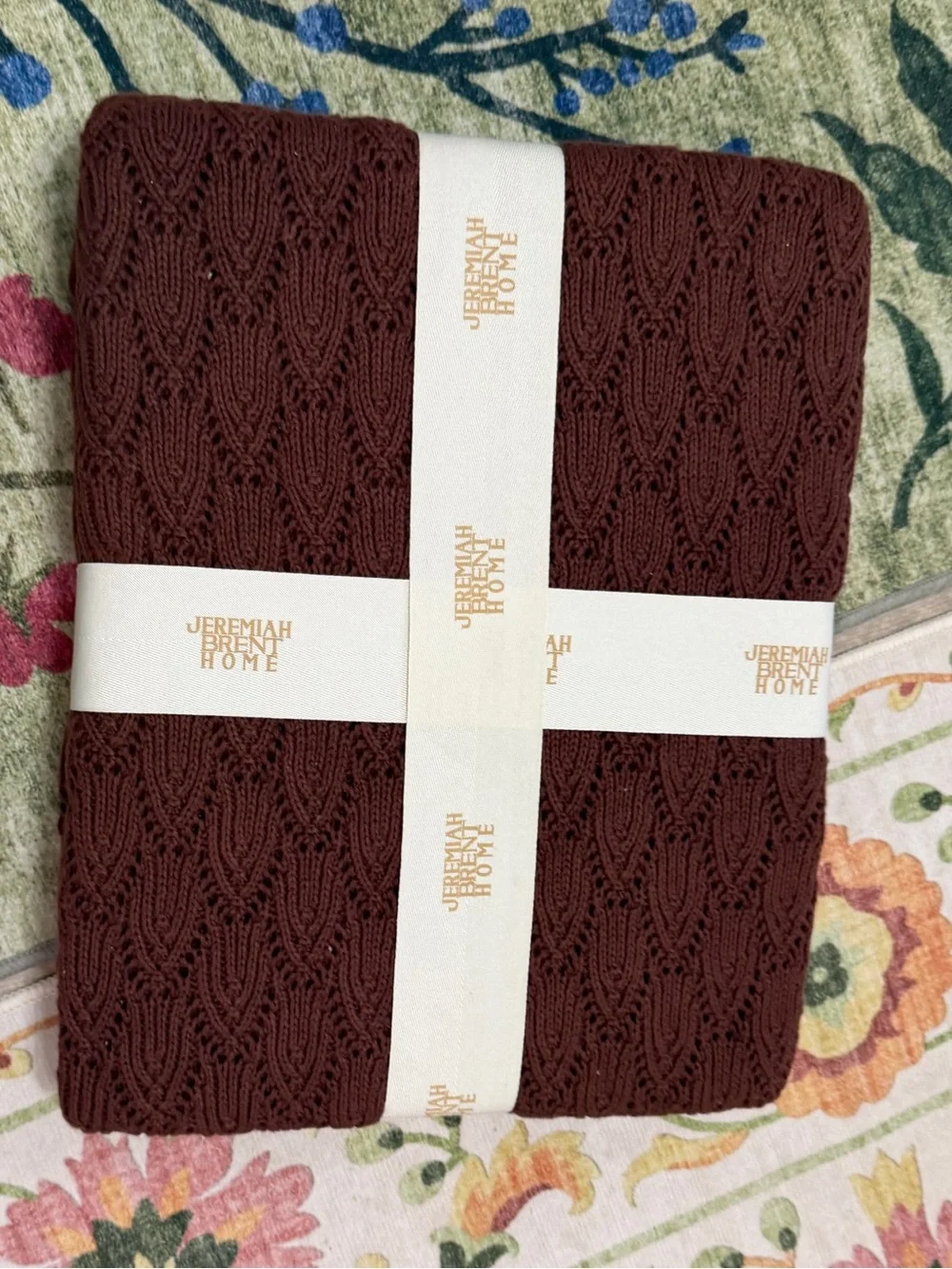 New Jeremiah Brent Home Pointelle Throw Blanket Chocolate Raisin 50x60”